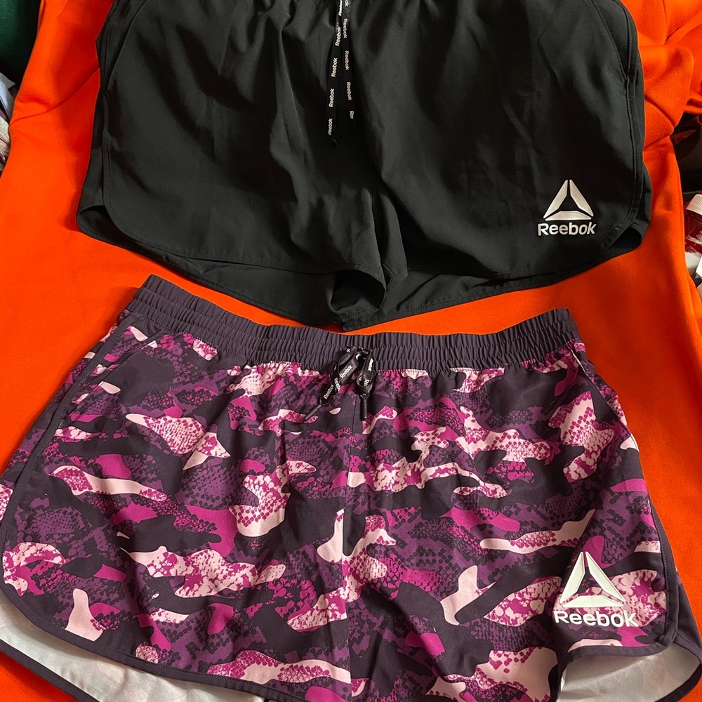 Reebok Black and Pink Athletic Shorts with Drawstring Waist